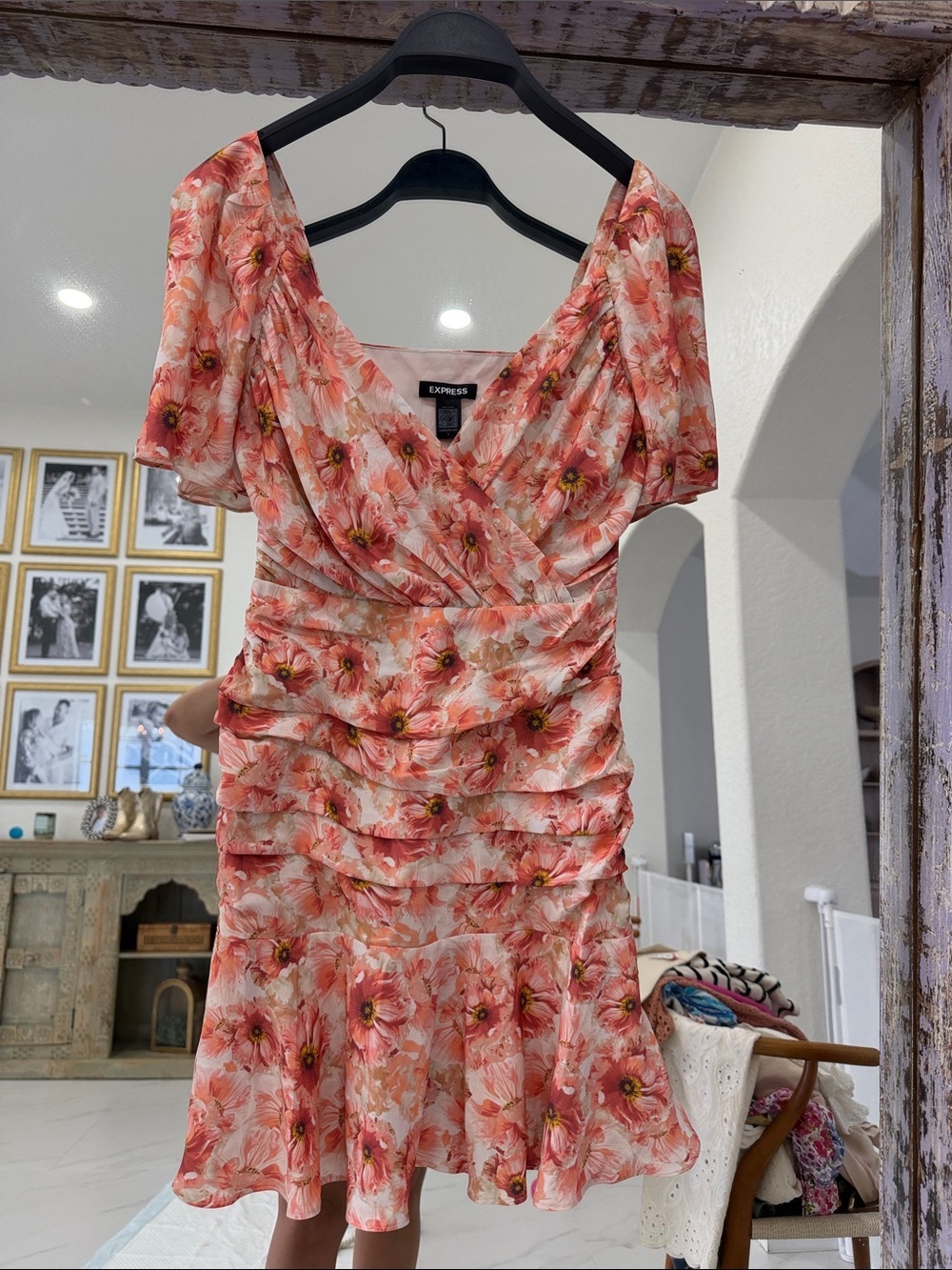 Express Pink Coral Floral Ruffled Mini Dress